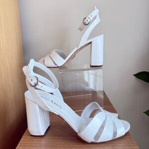 Prada Milano Calzature Donna Spazzolato Sandal Bianco Women Sz 39 US 9